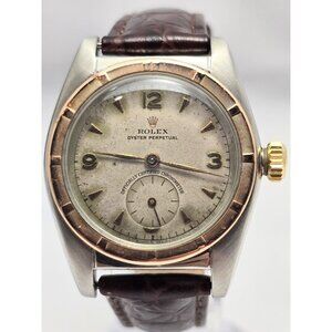 Vintage 1940s Rolex Oyster Perpetual 14K Gold & Steel 5052 5009 Bubbleback
